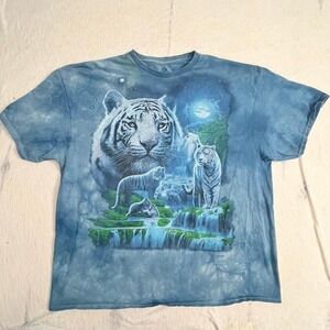 Liquid Blue XXL Blue Tie Dye White‎ Tiger Waterfall Graphic T-Shirt Short Sleeve